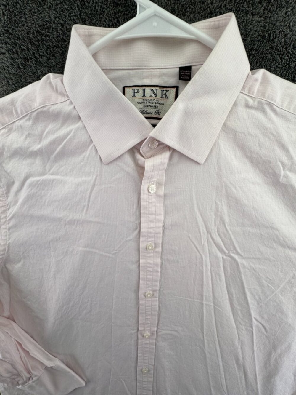 Thomas Pink Bulldog Long Sleeve Button Up Shirt Adult Size 17.5 35.5 Pink Check
